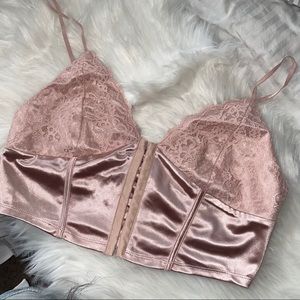 Maybe pink rose satin lace bustier corset crop top